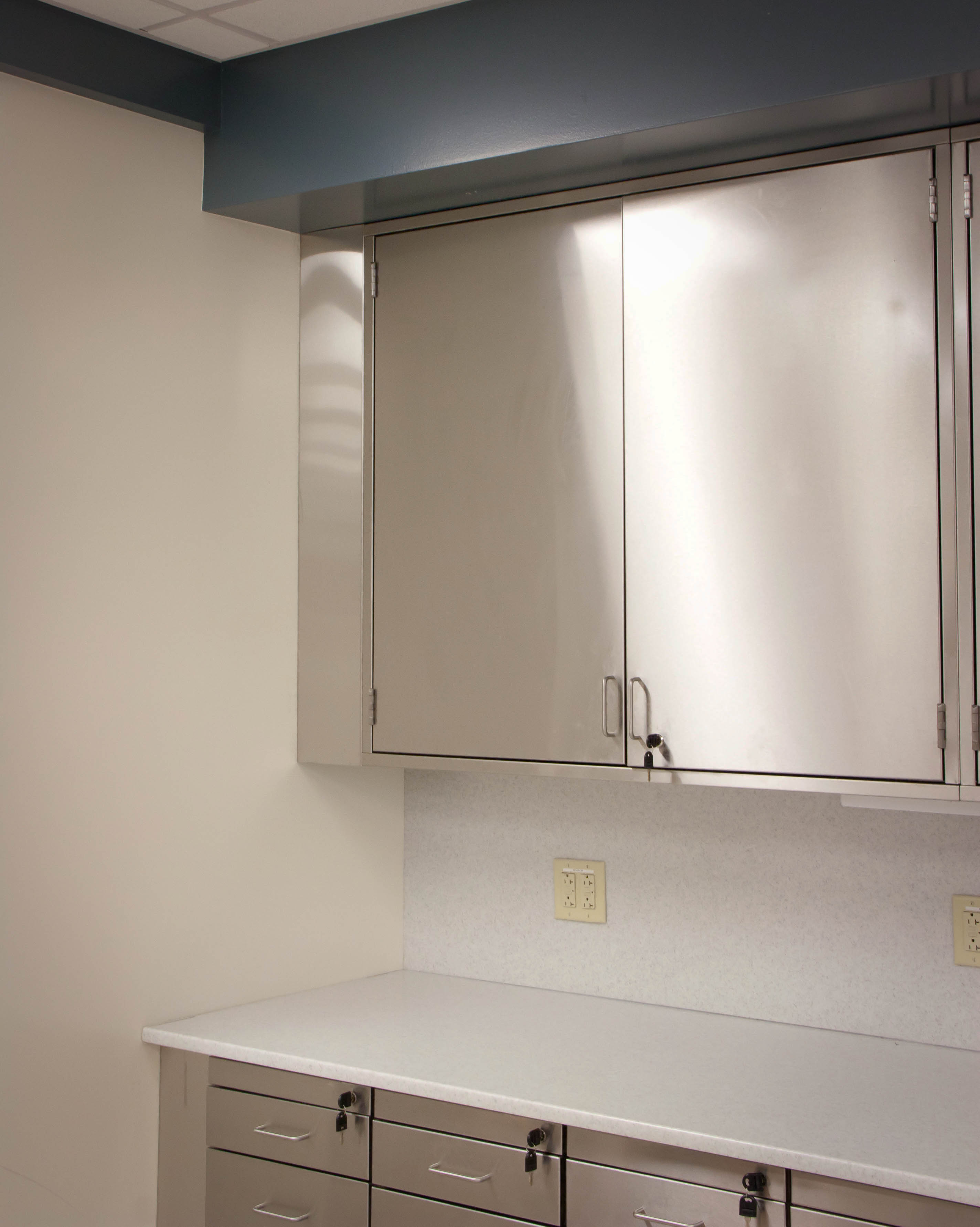 Stainless steel upper wall cabinets